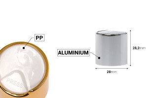 Tappo Disk-top in plastica PP28 con rivestimento in alluminio disponibile nei colori oro o argento.-εικόνα_διαστάσεις
