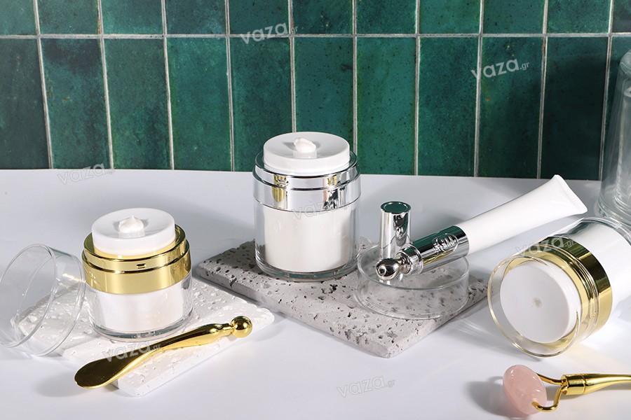 Βαζάκι airless ακρυλικό 50 ml με διάφανο καπάκι