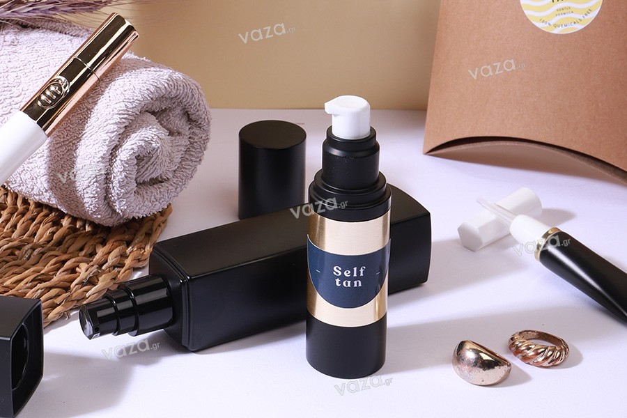 Μπουκαλάκι πολυτελείας 30 ml airless ακρυλικό με επικάλυψη αλουμινίου, αντλία κρέμας και καπάκι