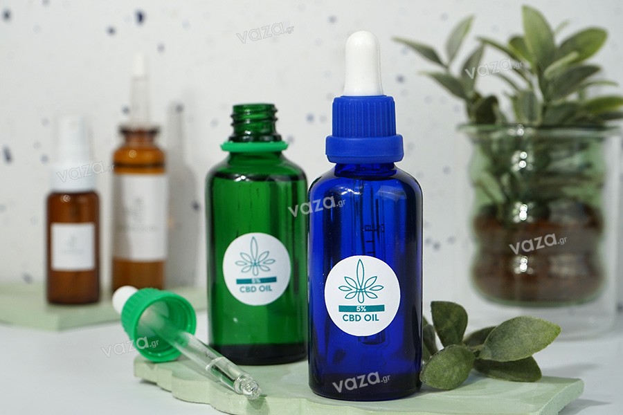 Γυάλινο μπουκαλάκι για αιθέρια έλαια 30 ml μπλε με στόμιο PP18