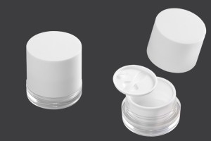 Pot en acrylique de 30 ml de couleur blanche avec couvercle en plastique, joint et spatule.