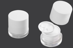 Acrylglas 50ml in weißer Farbe mit Plastikdeckel, Dichtung und Spatel-1