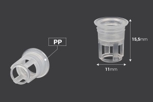 Contrôleur de débit – Passoire pour bouteille d&#39;huile essentielle à col PP18 – 50 pièces-εικόνα_διαστάσεις