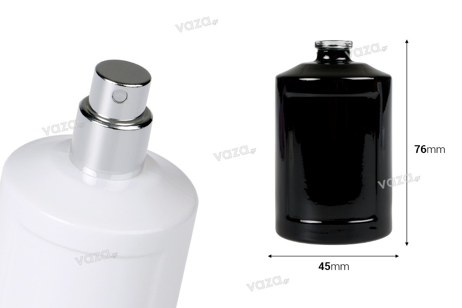 Flacon de parfum din sticla de 50 ml cilindric cu inchidere de siguranta cu sertizare de 15 mm