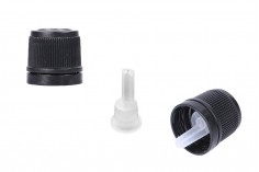 Μαύρο πλαστικό στενό καπάκι ασφαλείας με κοντό εσωτερικό σταγονόμετρο PP18 