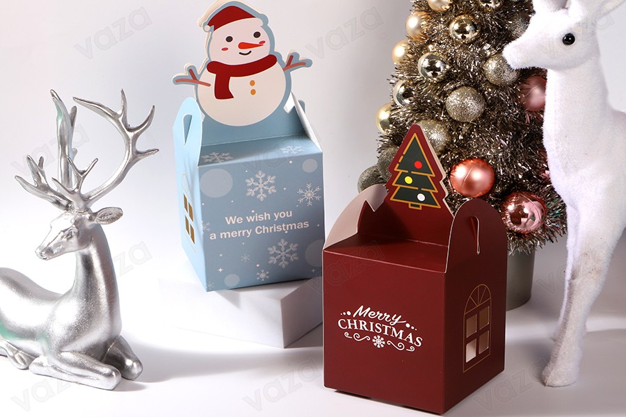 Weihnachtliche Papierbox 85x85x100 mm für Geschenke in verschiedenen Designs- 25 Stück-εικόνα_σύνθεση