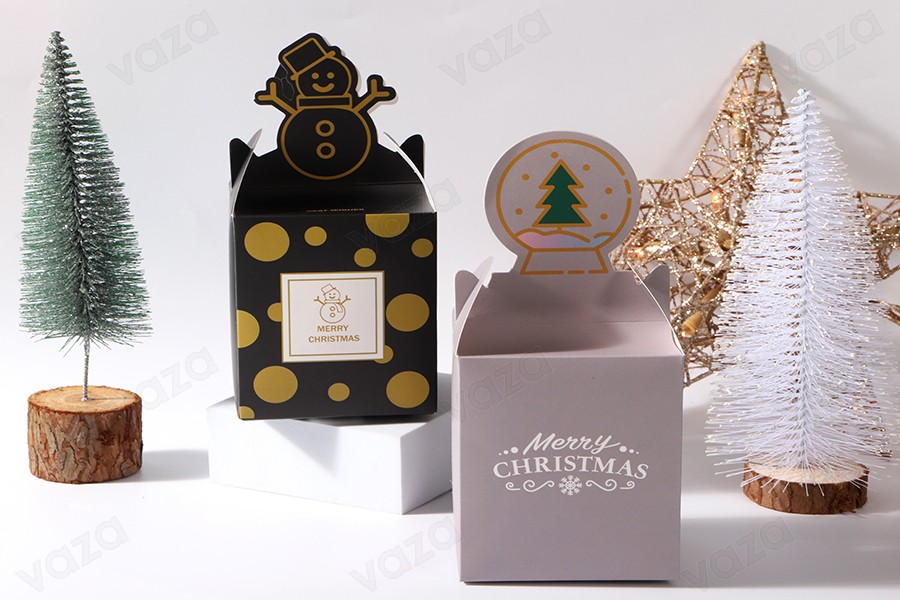 Weihnachtliche Papierbox 85x85x100 mm für Geschenke in verschiedenen Designs- 25 Stück-εικόνα_σύνθεση