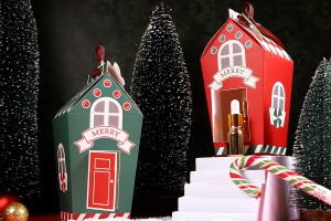 Christmas paper box 70x70x195 mm with ribbon and greeting card/tag - 10 pcs-3