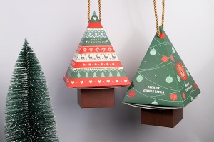 Christmas paper gift box 150x150x240mm in tree shape with cord - 10 pcs-3