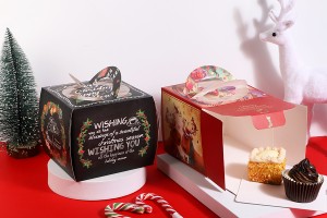 Christmas paper gift box 150x150x130 mm with window and handle - 10 pcs-3