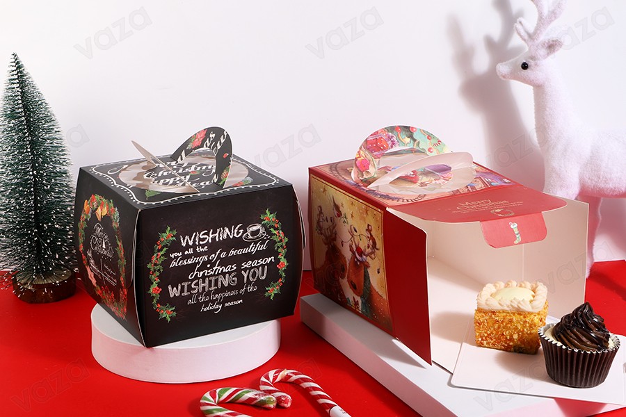 Christmas paper gift box 150x150x130mm with window and handle - 10 pcs-εικόνα_σύνθεση