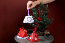 Christmas paper gift box 80x80x92 mm in pyramid shape with ribbon and greeting card/tag - 10 pcs Christmas paper gift box 80x80x92 mm in pyramid shape with ribbon and greeting card/tag - 10 pcs