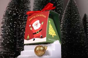 Christmas paper gift box 80x70x90 mm with ribbon - 10 pcs-3