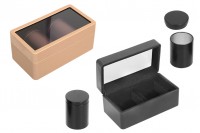 SET - Leather case (145x80x65 mm) with window and metal storage boxes (47x65 mm)
