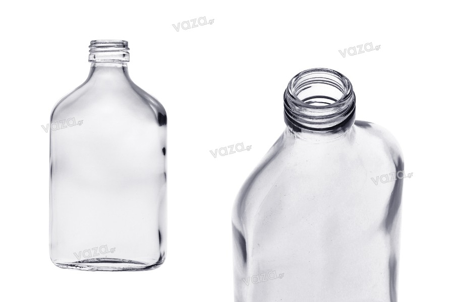 Γυάλινο μπουκάλι 200 ml σε πλακέ - φλασκί σχήμα - 80 τμχ
