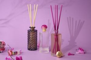 Flacon décoratif en verre rayé 150 ml pour diffuseur à roseaux-6