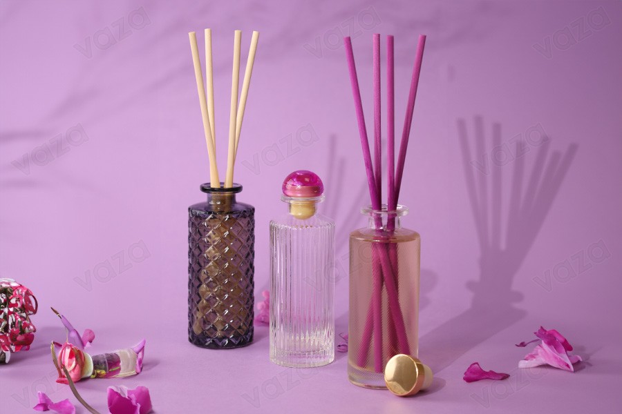Bottiglia decorativa in vetro goffrato da 150 ml per diffusore a bastoncini-gruppo_immagini