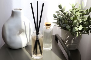 Flacon décoratif en verre rayé 150 ml pour diffuseur à roseaux-7