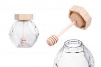 Glass jar 220 ml with wooden cork and dipper for honey