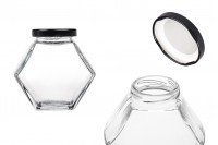 Glass jar 200 ml hexagon with black cap - 6 pcs