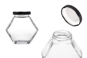 Pot en verre 200 ml hexagone avec couvercle noir - 6 pcs-εικόνα_προϊοντική
