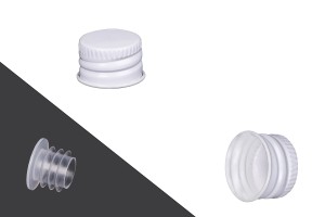 Vorverschraubte Aluminiumkappe (PP18) weiß mit Liner und Kunststoffkappe-εικόνα_προϊοντική
