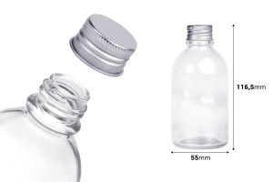 Runde Glasflasche 100 ml mit Aluminiumverschluss – 6 Stück-εικόνα_διαστάσεις