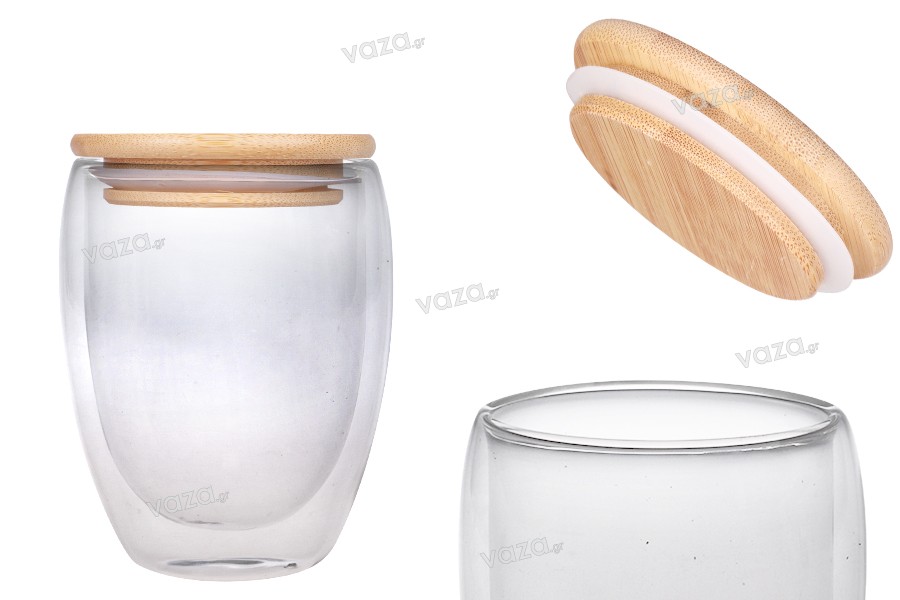 Pot en verre 350 ml double paroi avec couvercle en bambou