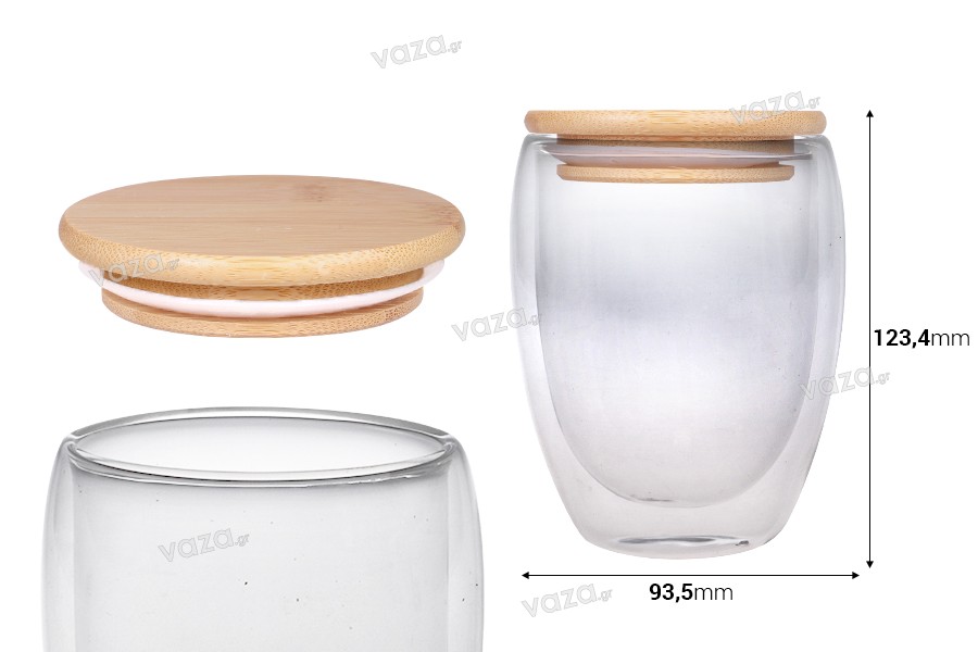 Barattolo in vetro da 350 ml a doppia parete con coperchio in bambù