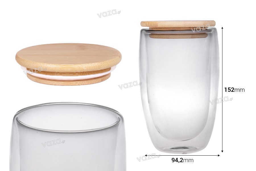 Glass jar 450 ml double wall with bamboo lid