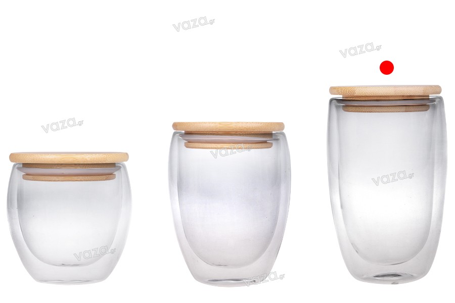 Glass jar 450 ml double wall with bamboo lid
