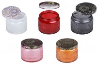 Embossed glass jar 120 ml cylindrical with aluminum cap in various colors