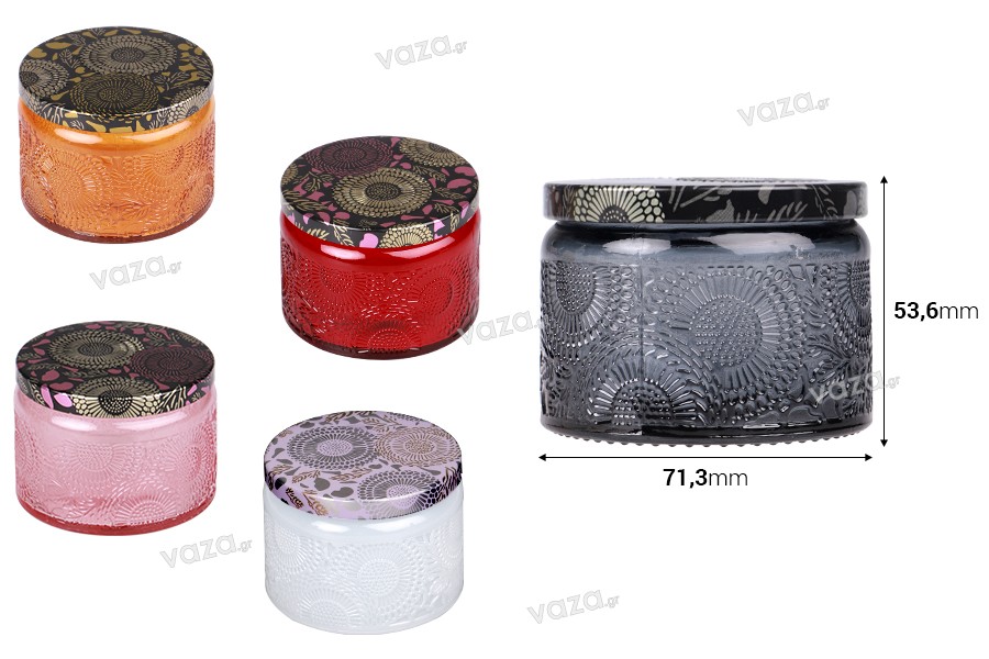 Pot en verre gaufré cylindrique de 120 ml avec couvercle en aluminium de différentes couleurs