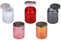 Embossed glass jar 230 ml cylindrical with aluminum lid in various colors
