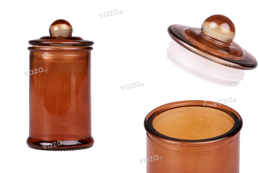 Glass jar 150 ml caramel with glass cap with airtight closure