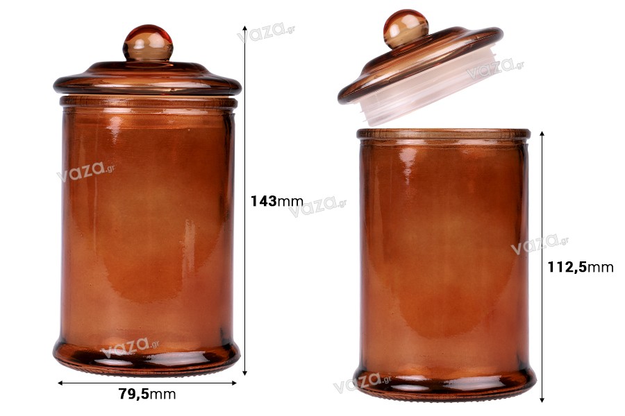 Glass jar 350 ml caramel with glass lid with airtight closure
