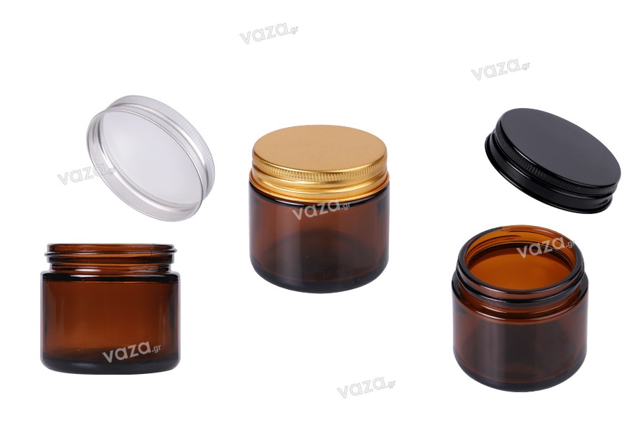 Glass jar 60 ml caramel with aluminum lid and inner liner - 6 pcs