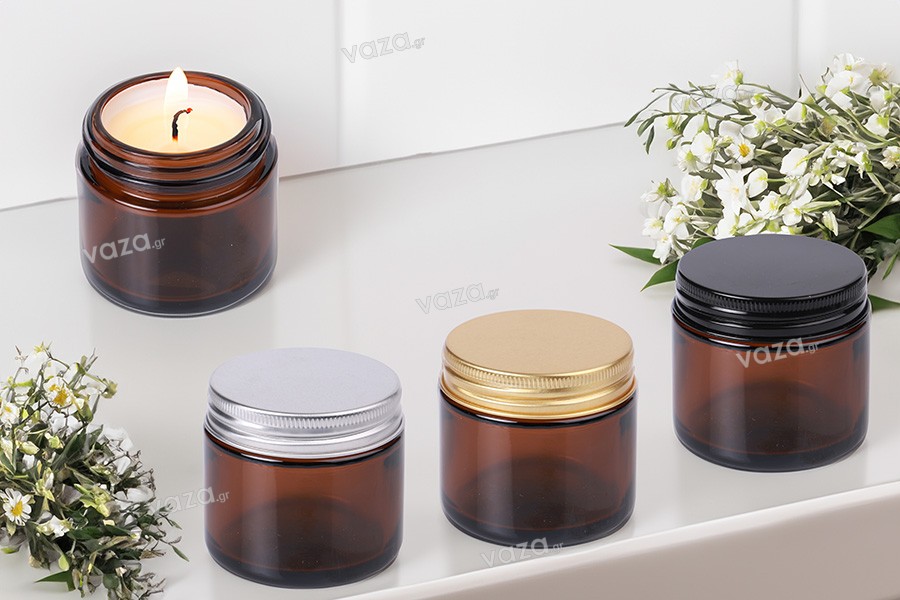 Glass jar 60 ml caramel with aluminum lid and inner liner - 6 pcs