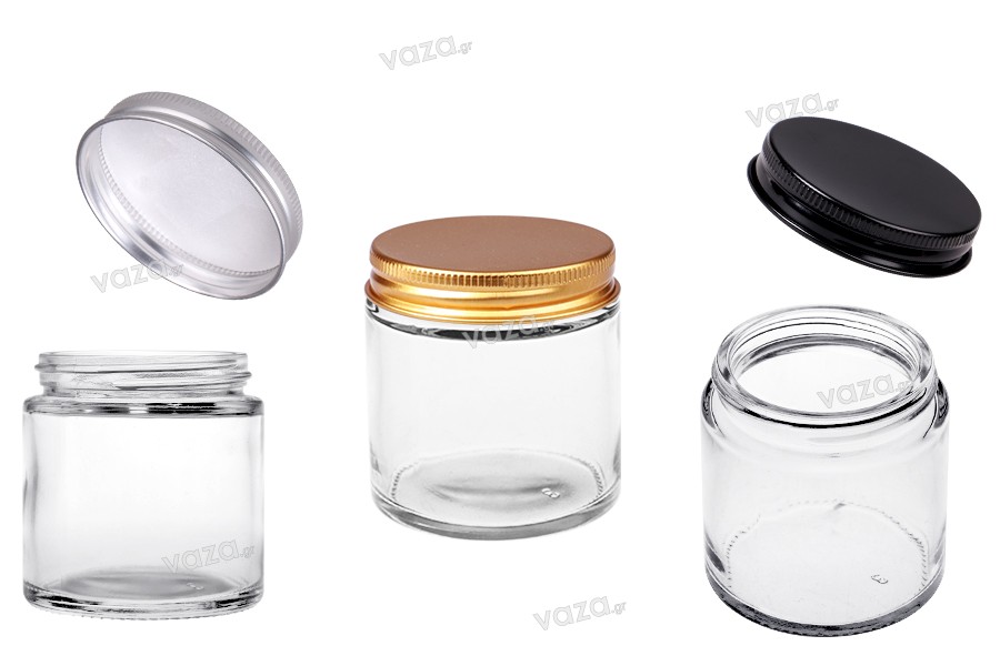 Glass jar 100 ml clear with aluminum cap and inner liner - 6 pcs