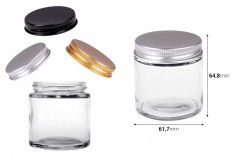 Pot en verre 100 ml transparent avec couvercle en aluminium et doublure intérieure - 6 pcs