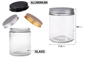 Barattolo di vetro 250 ml trasparente con coperchio in alluminio e fodera interna - 6 pz-εικόνα_διαστάσεις