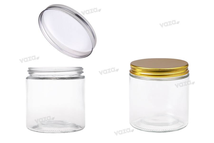 Glasbehälter 500 ml transparent mit Aluminiumdeckel und Inneneinsatz – 6 Stück
