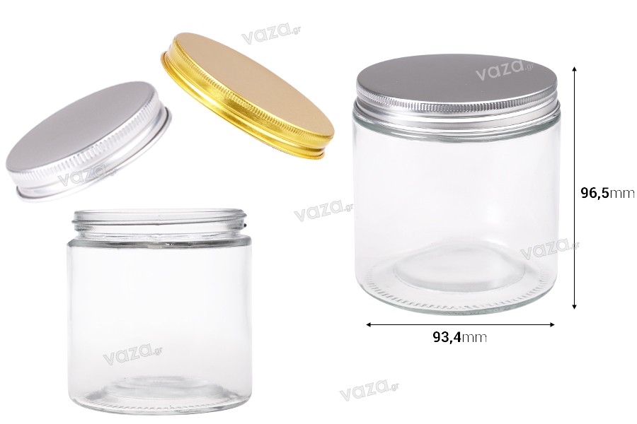 Glasbehälter 500 ml transparent mit Aluminiumdeckel und Inneneinsatz – 6 Stück