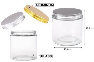 Barattolo di vetro 500 ml trasparente con coperchio in alluminio e fodera interna - 6 pz-2