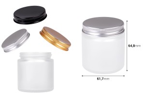 100 ml sandgestrahltes Glasbehälter mit Aluminiumdeckel und Inneneinsatz – 6 Stück-εικόνα_διαστάσεις