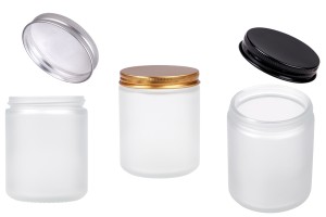 250ml sandgestrahltes Glasgefäß mit Aluminiumdeckel und Inneneinsatz – 6 Stück-photo_produit