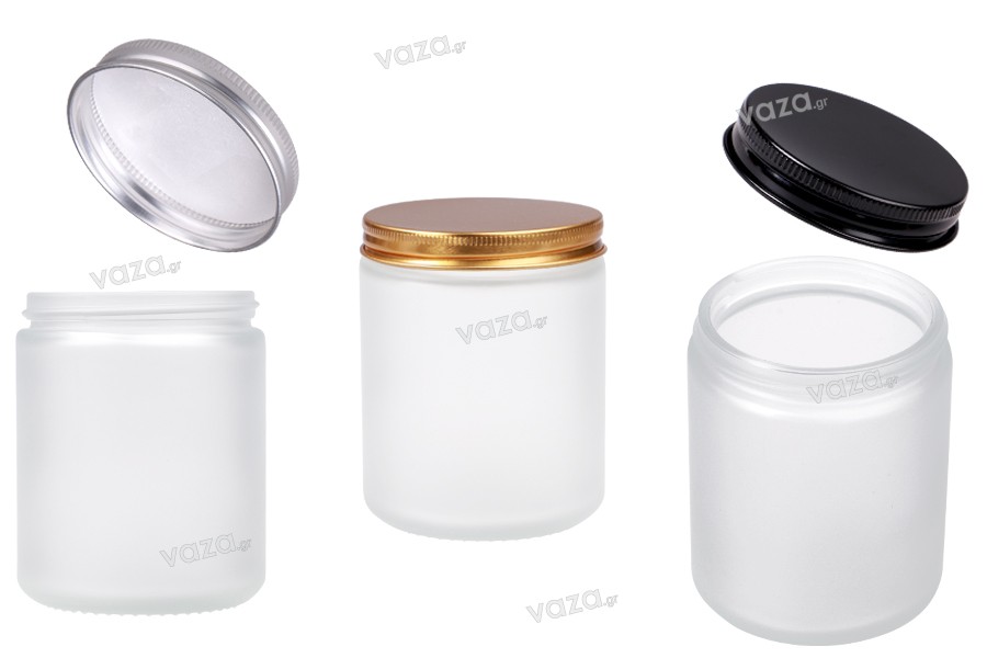 200 ml frosted glass jar with aluminum cap and inner liner - 6 pcs