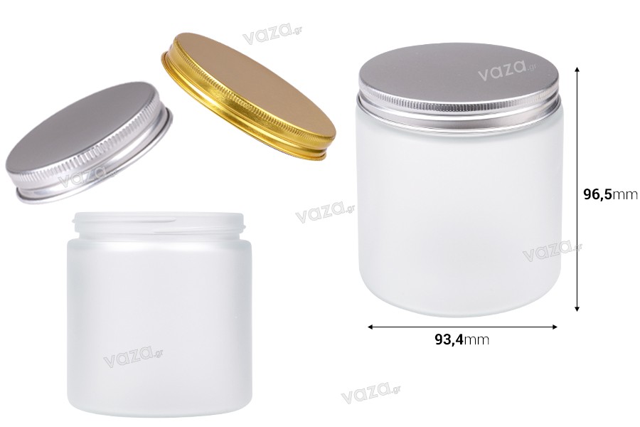 500 ml sandgestrahltes Glasgefäß mit Aluminiumdeckel und Inneneinsatz – 6 Stück