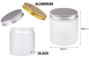 Pot en verre sablé de 500 ml avec couvercle en aluminium et doublure intérieure - 6 pcs-εικόνα_διαστάσεις
