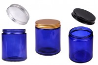 Barattolo di vetro 200 ml blu con coperchio in alluminio e rivestimento interno - 6 pz